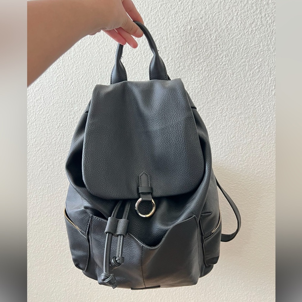 Topshop Black Leather Backpack